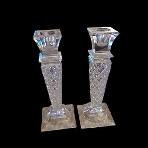Imperial Estate Elegant Diamond Cut Crystal Candle Holders 8.5 Inch Set Of 2